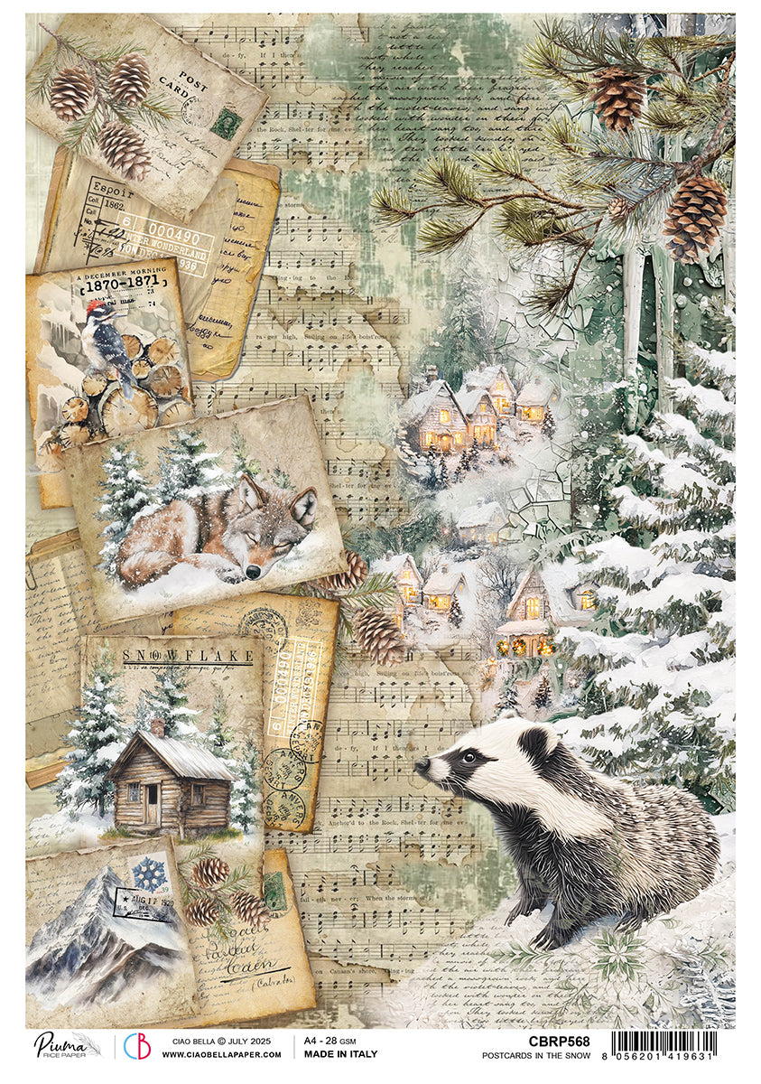 Rice Paper A4 Postcard in the Snow - 5 Sheets-1