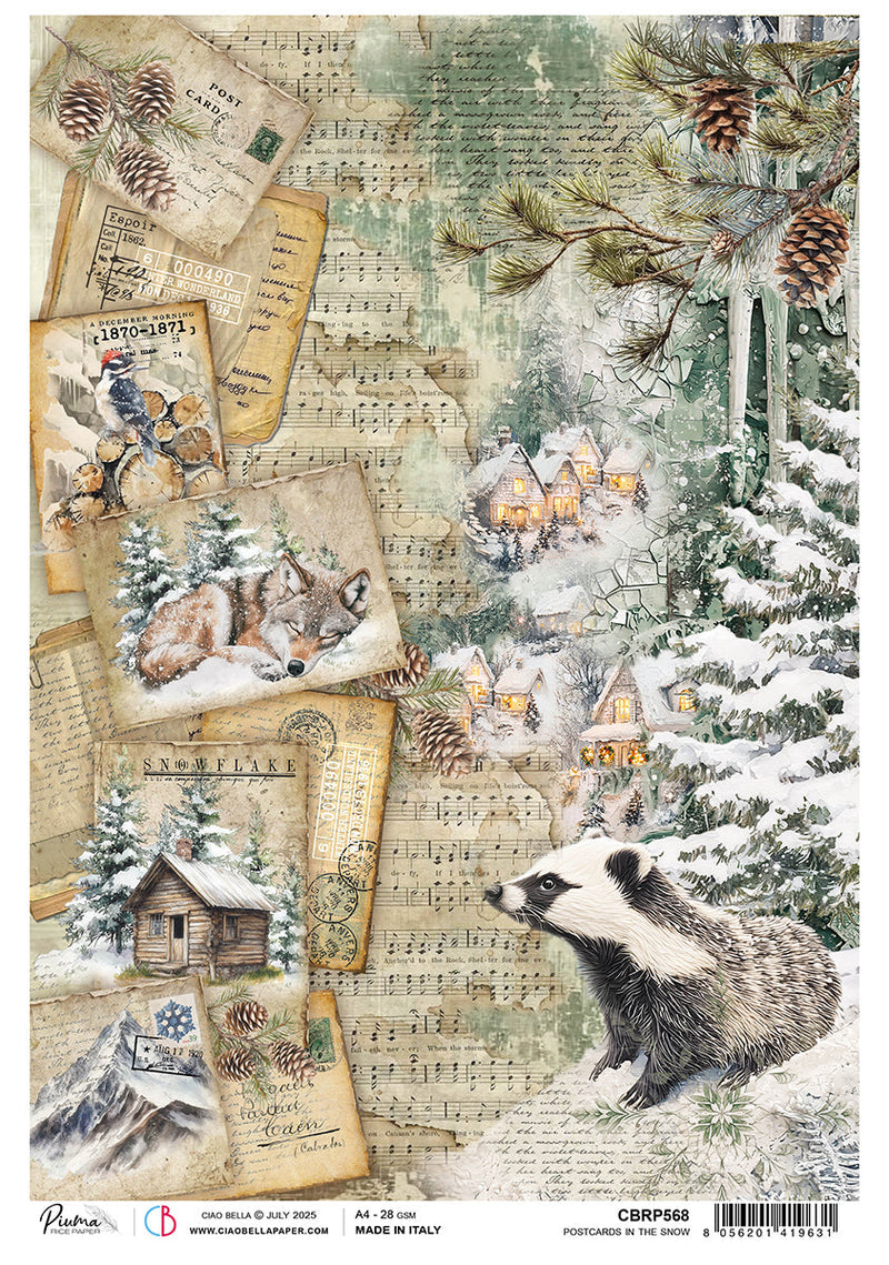 Rice Paper A4 Postcard in the Snow - 5 Sheets-1