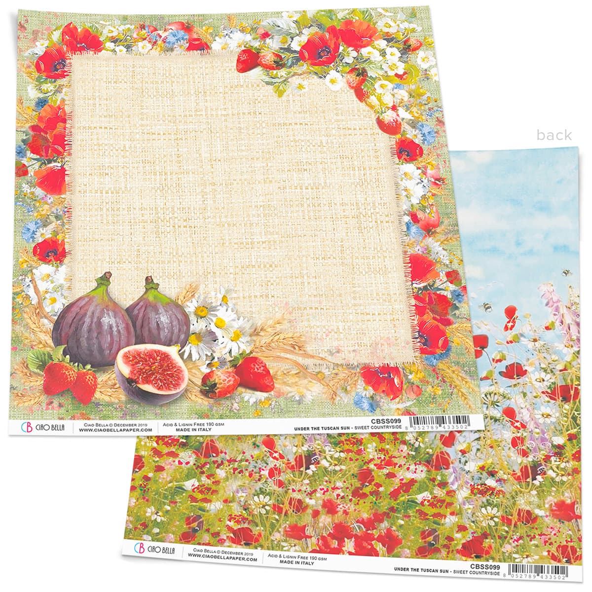 Ciao Bella Sweet Countryside Paper Sheet 12"x12" 1 Sheet-1