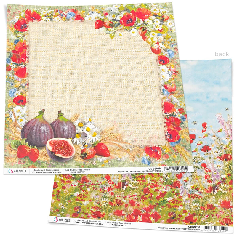 Ciao Bella Sweet Countryside Paper Sheet 12"x12" 1 Sheet-1
