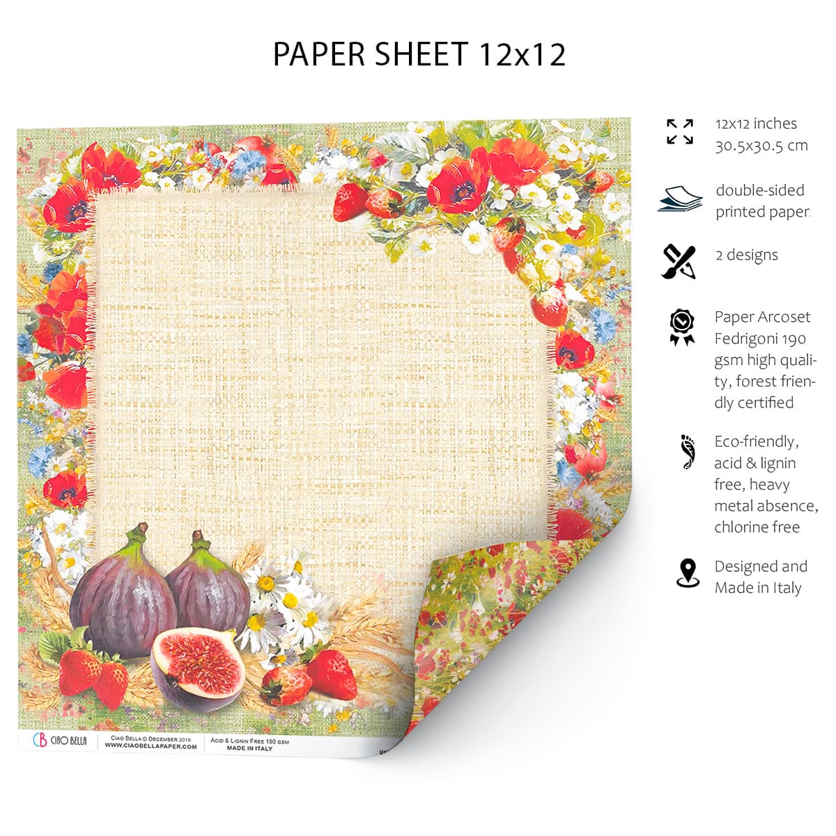 Ciao Bella Sweet Countryside Paper Sheet 12"x12" 1 Sheet-2