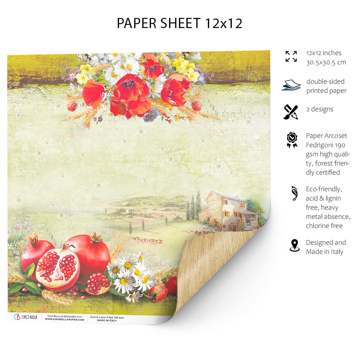Ciao Bella Tuscan Dream Paper Sheet 12"x12" 1 Sheet-2