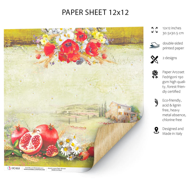 Ciao Bella Tuscan Dream Paper Sheet 12"x12" 1 Sheet-2