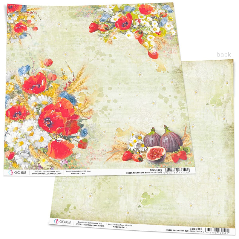 Ciao Bella Wildflower Paper Sheet 12"x12" 1 Sheet-1