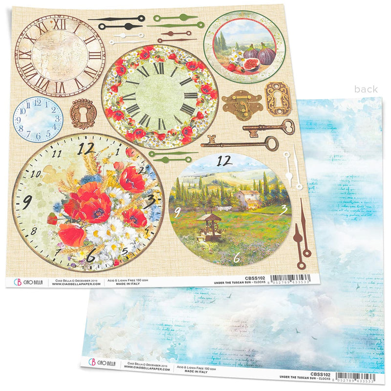 Ciao Bella Tuscan Clocks Paper Sheet 12"x12" 1 Sheet-1