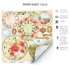 Ciao Bella Tuscan Clocks Paper Sheet 12"x12" 1 Sheet-2