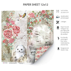 Ciao Bella Frozen Roses Paper Sheet 12"x12" 1 Sheet-2
