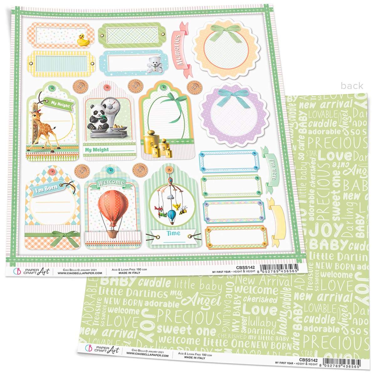 Ciao Bella Height & Weight Paper Sheet 12"x12" 1 Sheet-1