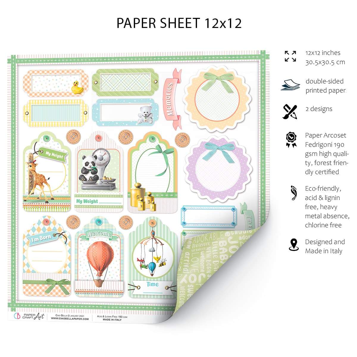 Ciao Bella Height & Weight Paper Sheet 12"x12" 1 Sheet-2