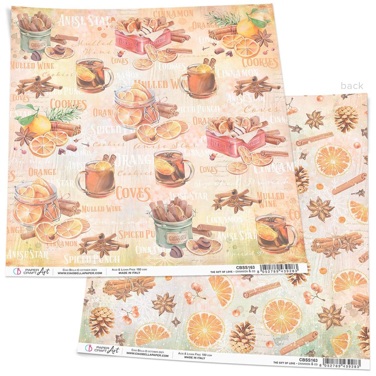 Ciao Bella Cinnamon & Co Paper Sheet 12"x12" 1 Sheet-1