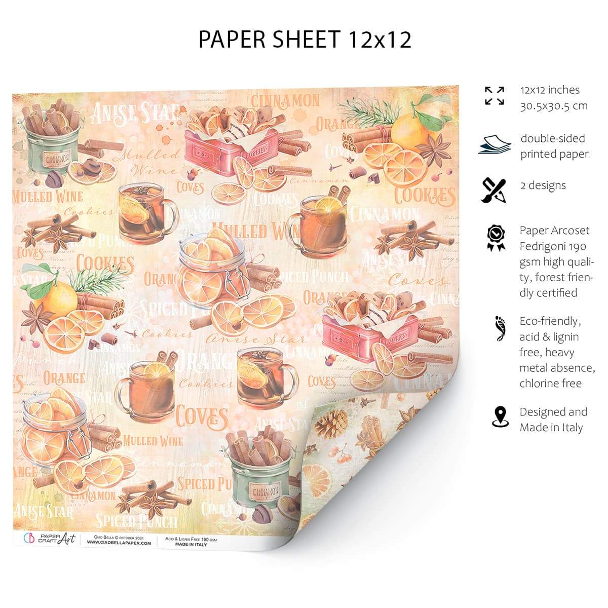 Ciao Bella Cinnamon & Co Paper Sheet 12"x12" 1 Sheet-2