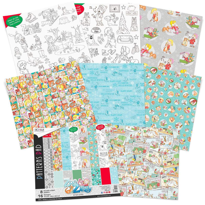 Ciao Bella Zoe & Ziggy Patterns Pad 12"x12" 8/Pkg-3