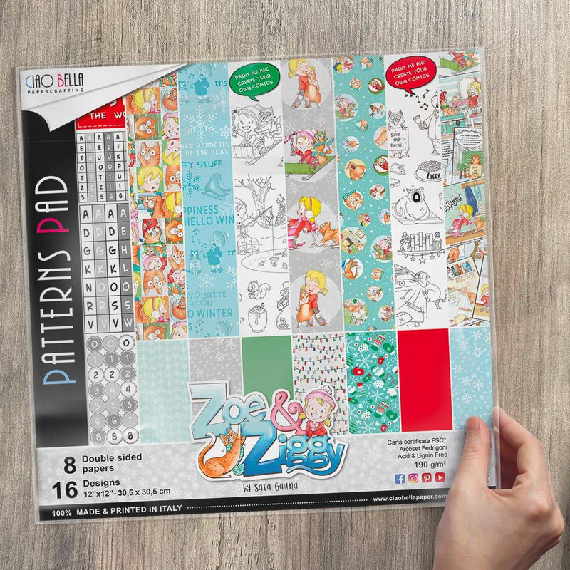 Ciao Bella Zoe & Ziggy Patterns Pad 12"x12" 8/Pkg-4