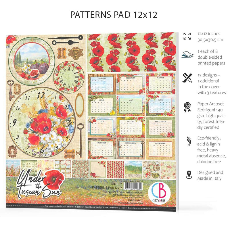 Ciao Bella Under The Tuscan Sun Patterns Pad 12"x12" 8/Pkg-5
