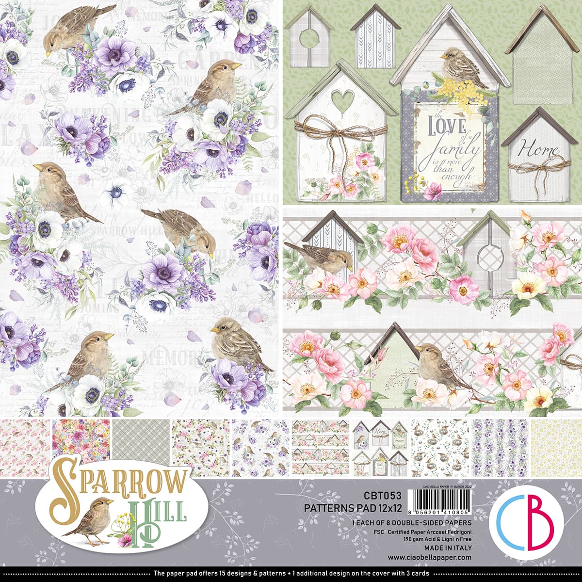 Ciao Bella Sparrow Hill Patterns Pad 12x12 8/Pkg-1