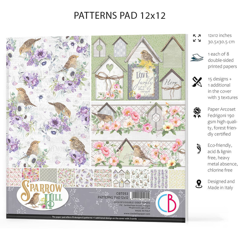 Ciao Bella Sparrow Hill Patterns Pad 12x12 8/Pkg-12