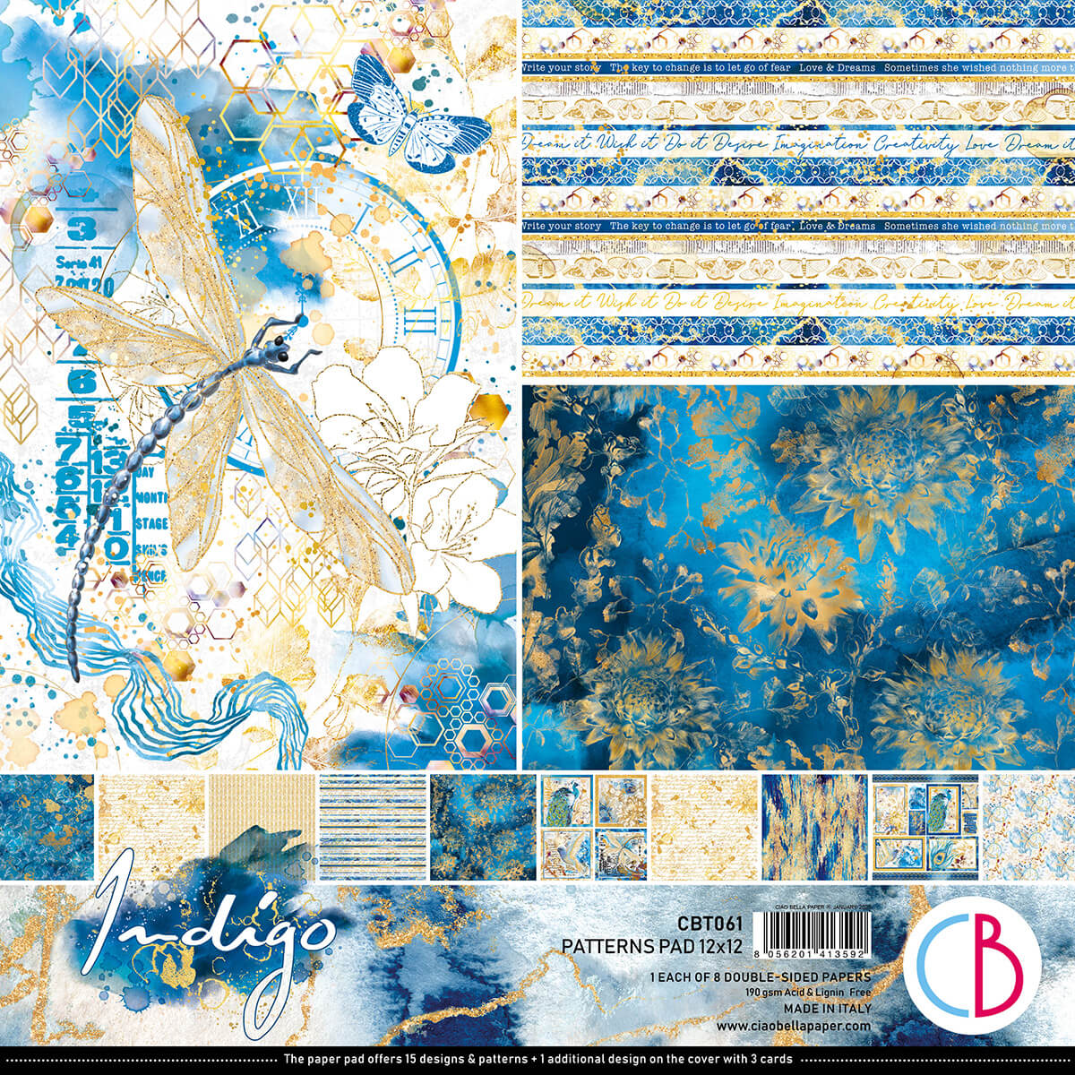Indigo Patterns Pad 12x12 8/Pkg-1