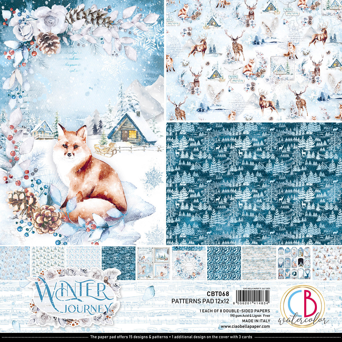 Ciao Bella Winter Journey Patterns Pad 12"x12" 8/Pkg-1