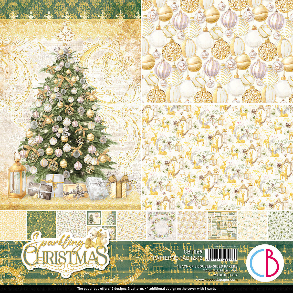 Ciao Bella Sparkling Christmas Patterns Pad 12"x12" 8/Pkg-1