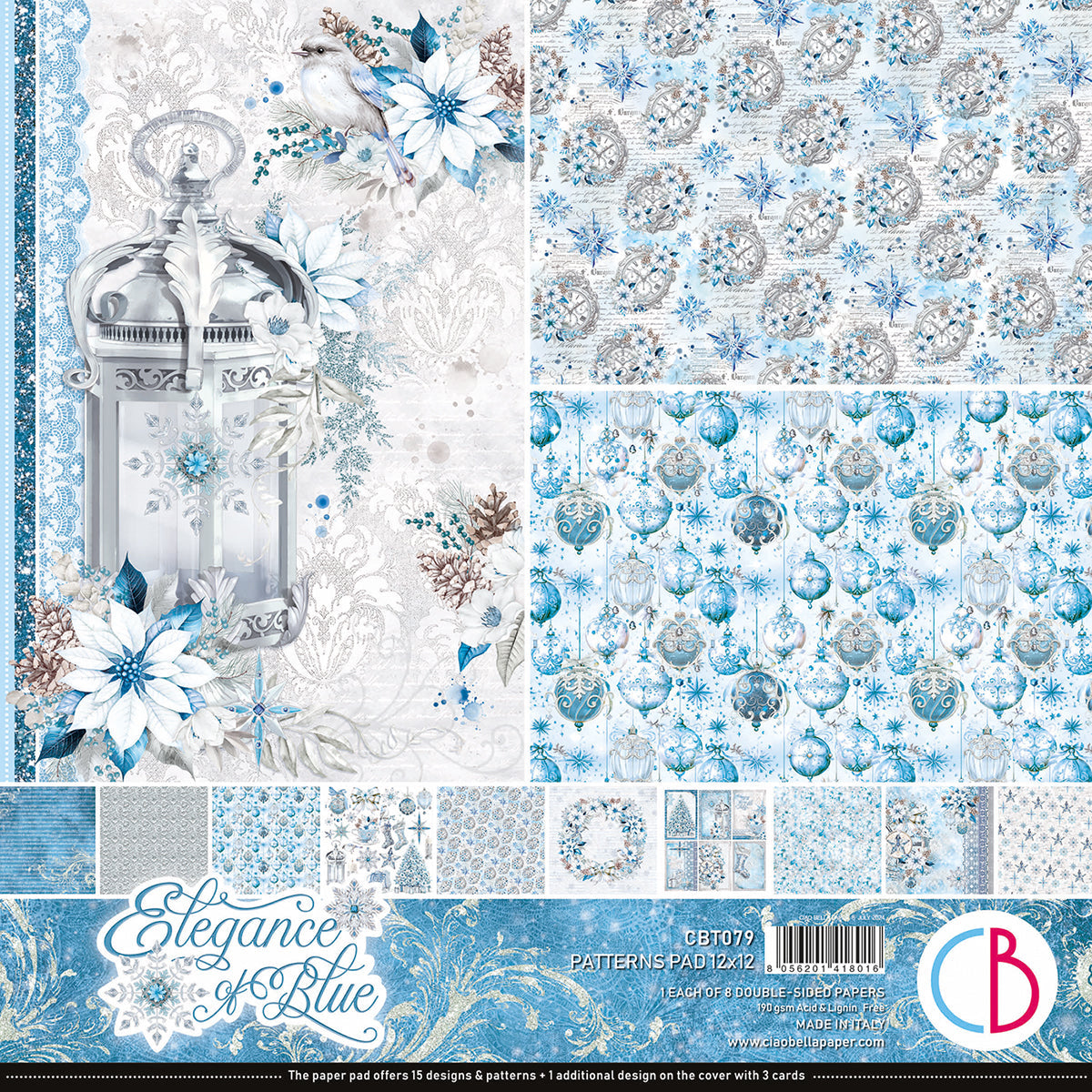 Bloc de motifs bleus Élégance 30x30 cm 8 feuilles/paq
