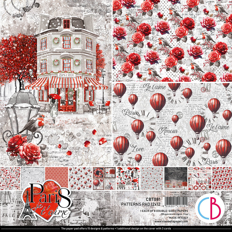 Paris Je t’aime Patterns Pad 12"x12" 8/Pkg-1
