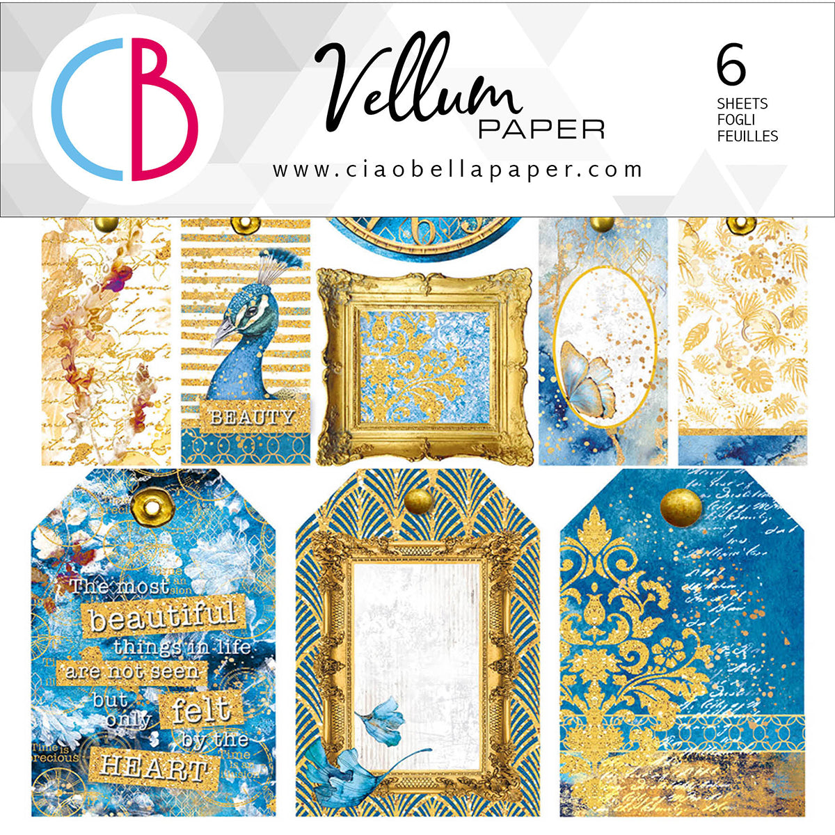 Ciao Bella Vellum Indigo Fussy Cut 6"x6" 6/Pkg-1