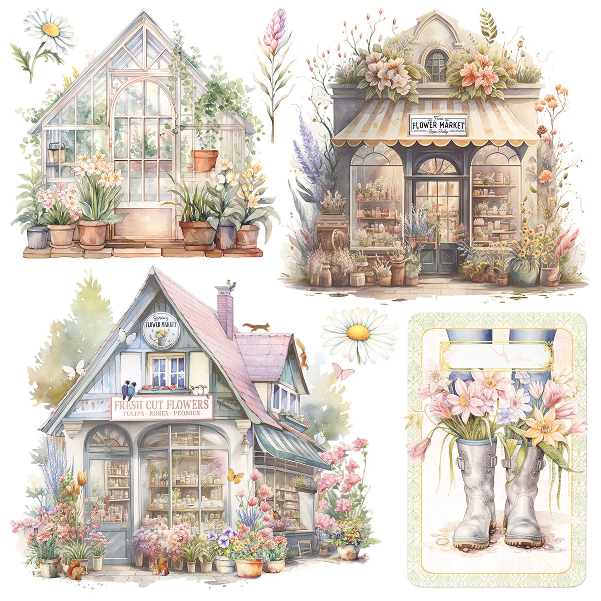 Vellum Flower Shop Fussy Cut 6"x6" 6/Pkg-4