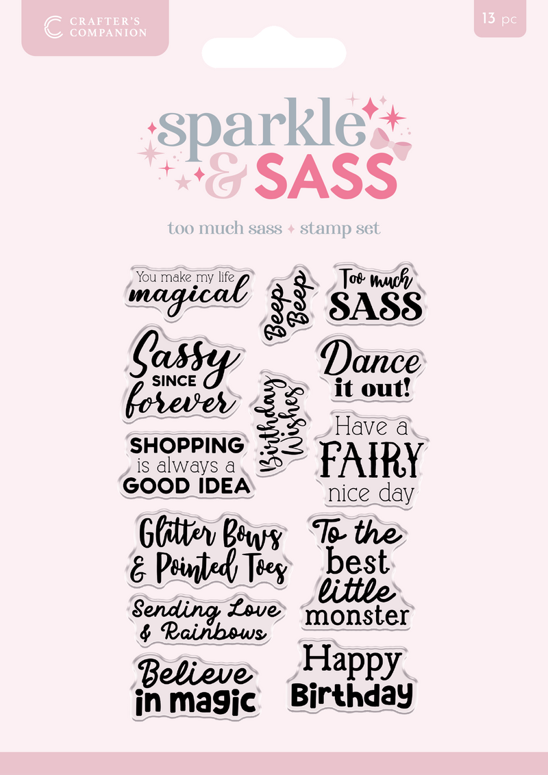 Crafters Companion Clear Acrylic Stamp Set - Too Much Sass Sentiments-1