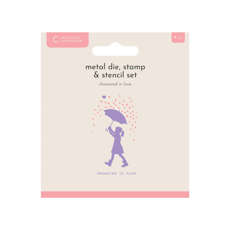 Crafters Companion Metal Die, Stamp & Stencil Set - Showered In Love-1