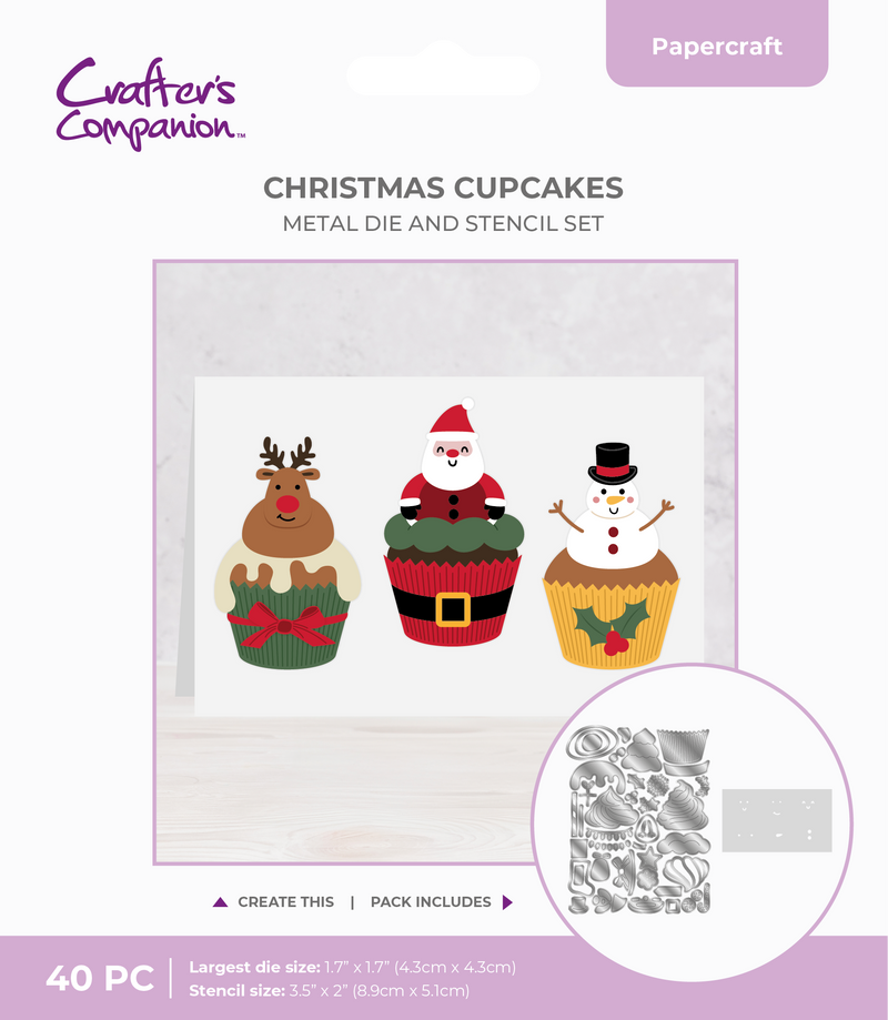 Crafter's Companion Stencil & Die Set - Christmas Cupcakes-1