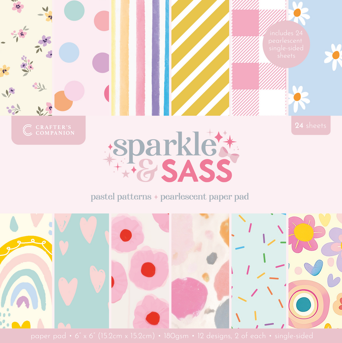 Crafters Companion 6” x 6” Paper Pad - Pastel Patterns-1