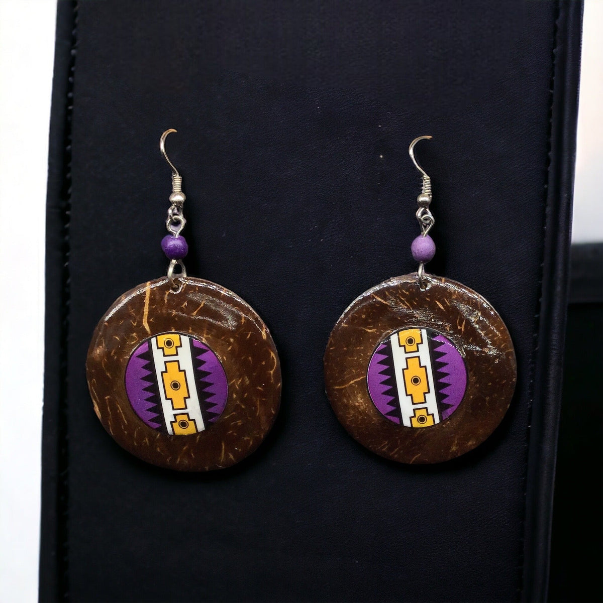 Wood Painted Yellow Round Earrings