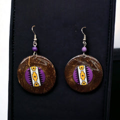 Wood Painted Yellow Round Earrings-1
