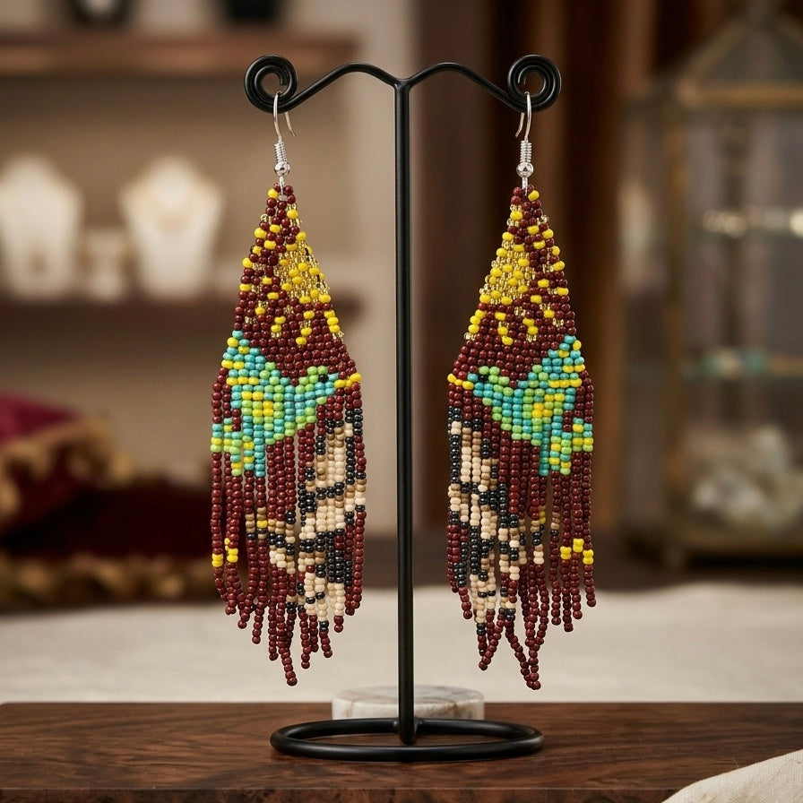 Light Brown Sky Dancer Beaded Earrings-3