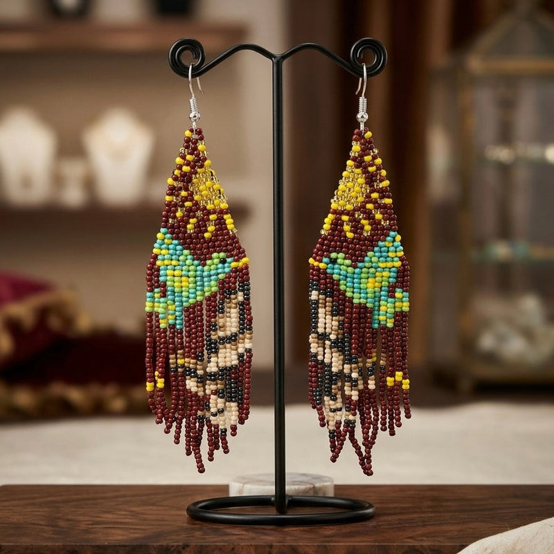 Light Brown Sky Dancer Beaded Earrings-3