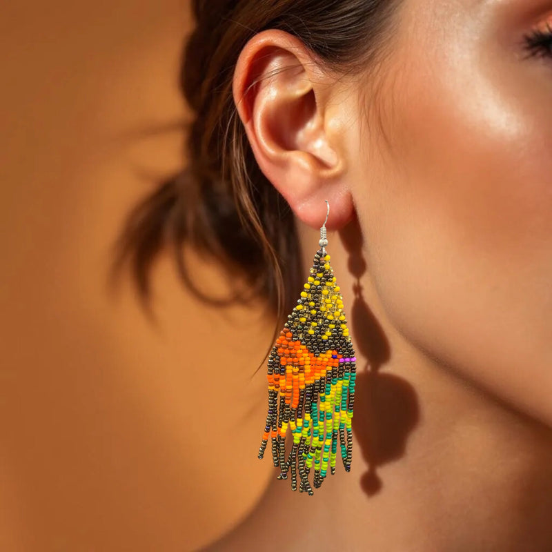 Light Brown Sky Dancer Beaded Earrings-1