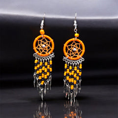 Orange and Black Beaded Dreamcatcher earrings-1