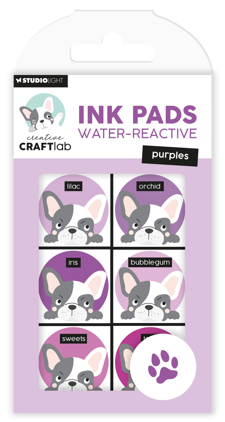 Almohadillas de tinta CCL, colores morados reactivos al agua, esenciales, 120x70x16 mm, 6 unidades, n.º 20-1