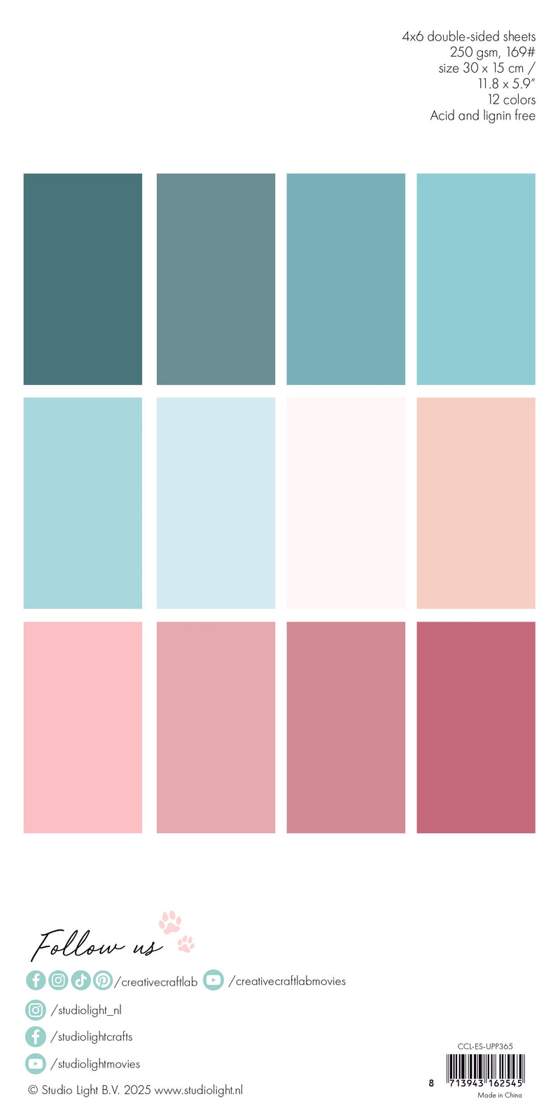 Bloc de papier uni CCL Couleurs Hiver Pâtels Essentiels 24 feuilles-2