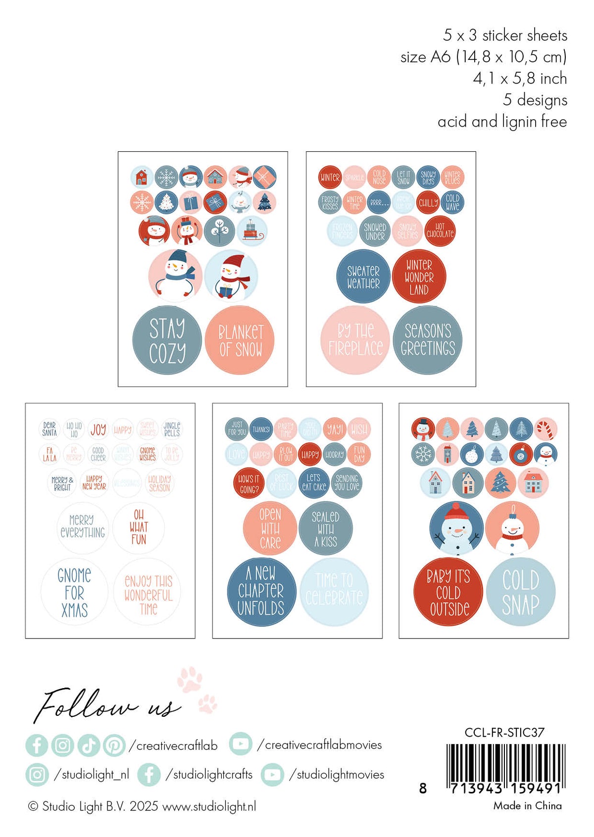 CCL Sticker Paper Pad Winter Friendz 105x148x3mm 15 Sheets-2