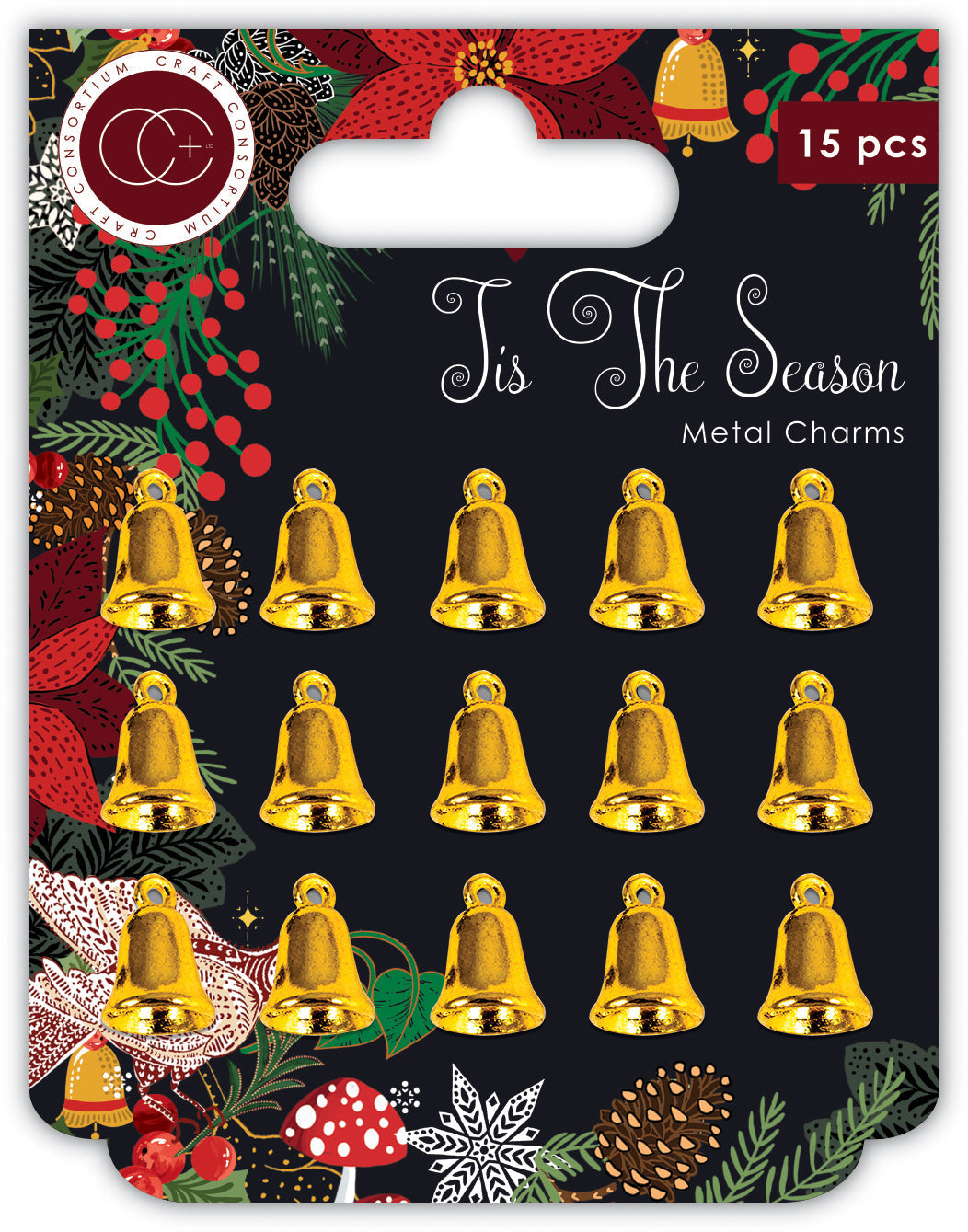 Craft Consortium Tis the Season - Metal Charms - Gold Bells