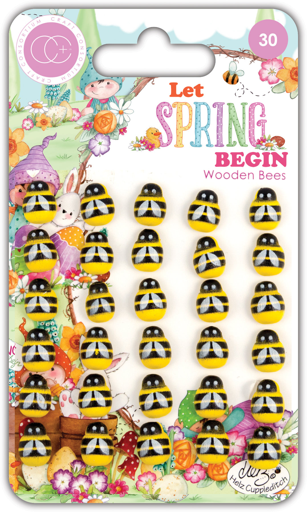 Craft Consortium Let Spring Begin - Adhesive Wooden Bees-1
