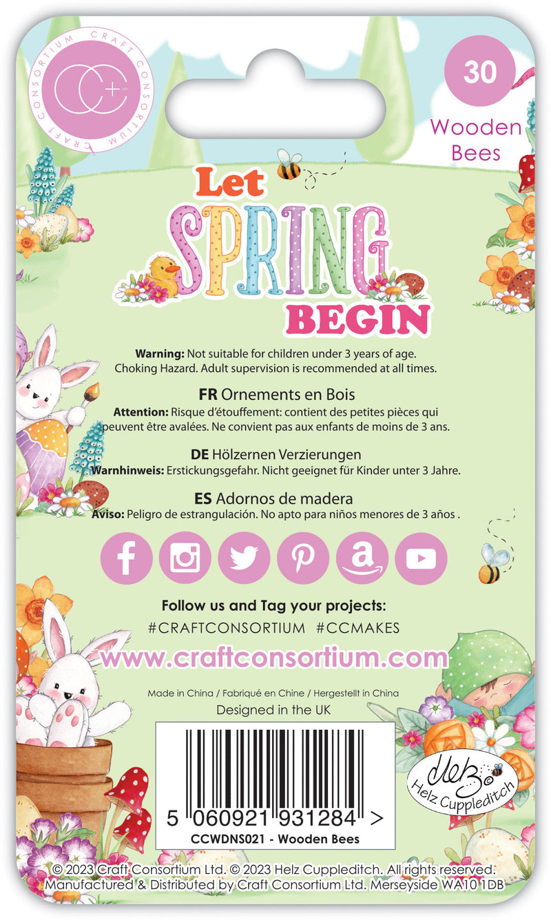 Craft Consortium Let Spring Begin - Adhesive Wooden Bees-6
