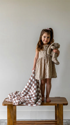 Chocolate Milk & White Check Print Toddler Blanket-2