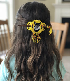 Wolf Fringed Beaded Barrette & Wooden Stick-13