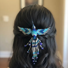 Blue and plate Hummingbird Barrette with Fringes-1