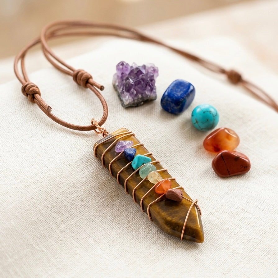 Natural Sword Chakra Unisex Brown Pendant