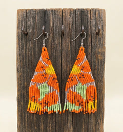 Flower Fringe Beaded Earrings (Orange)-2