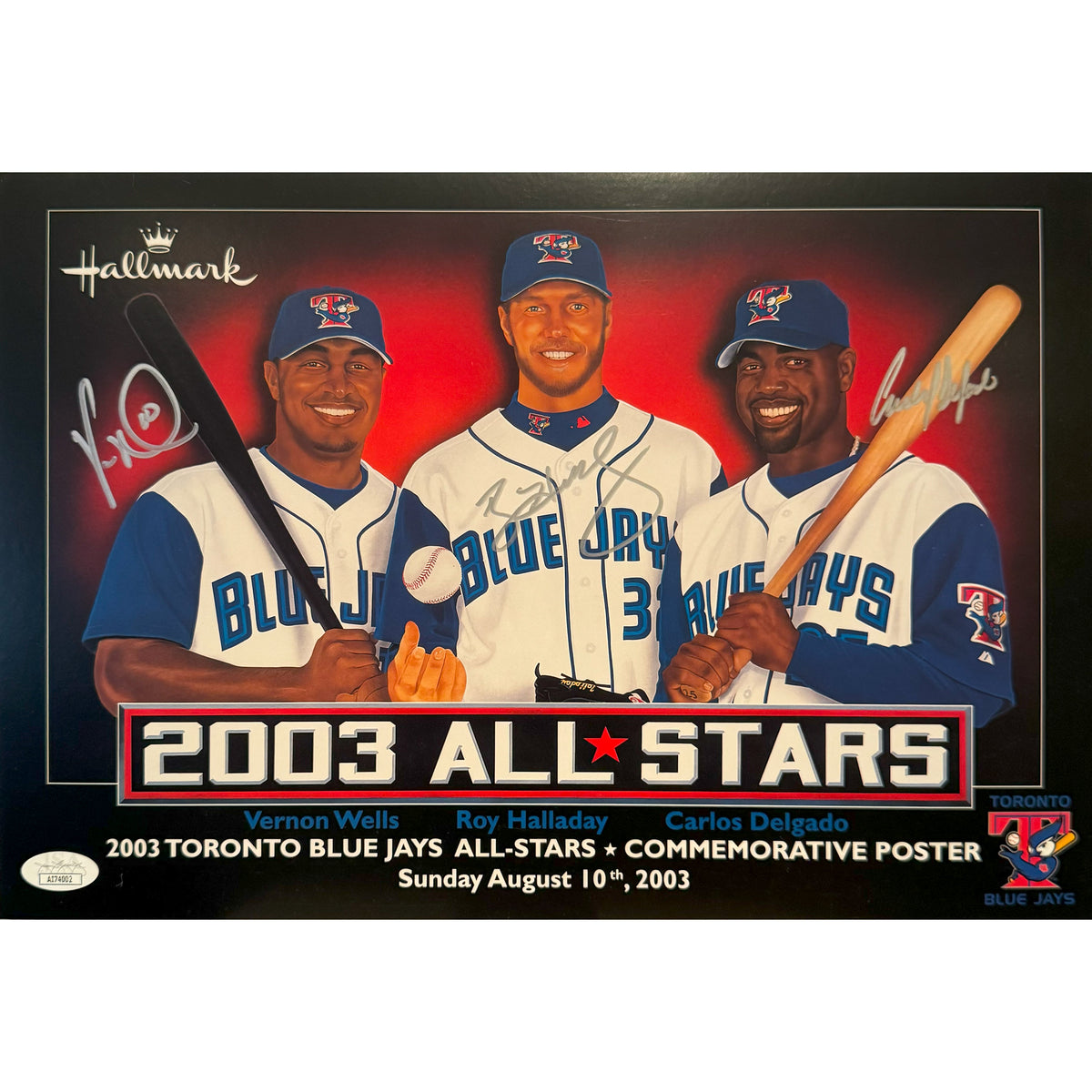 Vernon Wells, Roy Halladay & Carlos Delgado Autographed Toronto Blue Jays 2003 AL All Stars 10x14 Poster-1