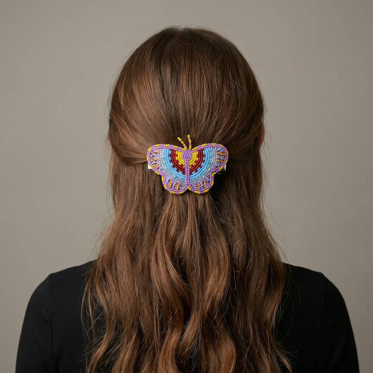 Yellow Butterfly Beaded Barrette-3